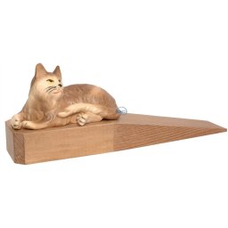 Scultura in legno Fermaporte gatto sdraiato color