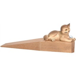 Scultura in legno Fermaporte gattino sdraiato color