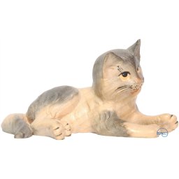 Scultura in legno Gattino sdraiato color