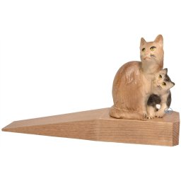 Scultura in legno Fermaporte gruppo gatti color