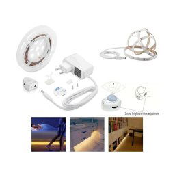 Trade Shop - Striscia Led Con Sensore Di Movimento Luce Bianca 6000k Armadi Bordo Letto 12v 0,5a -