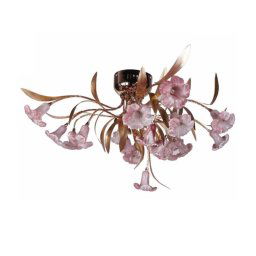 Trade Shop - Lampadario Lampada A Soffitto Con Fiori Rosa Acciaio Oro Vetro Luce Led Pendente -