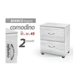 Trade Shop - Comodino Con 2 Cassetti Letto Moderno H45xl40xp30 Legno Bianco Rovere Sbiancato -