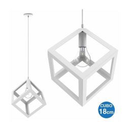 Trade Shop - Lampadario Lampada Sospensione Cubo 18cm Design Moderno Paralume Metallo Bianco -