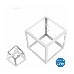 Trade Shop - Lampadario Lampada Sospensione Cubo 28cm Design Moderno Paralume Metallo Bianco -