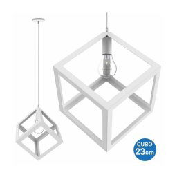 Trade Shop - Lampadario Lampada Sospensione Cubo 23cm Design Moderno Paralume Metallo Bianco -