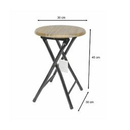 Trade Shop - Sgabello Tavolino Seduta Pieghevole In Legno Scuro Metallo Nero 45 X 30 Cm -