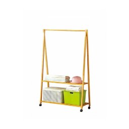 Trade Shop - Stand Appendiabiti In Legno Bambù Stender Singolo Mensole Ruote 90 X 150cm 70198 -