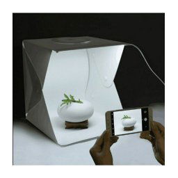 Trade Shop - Studio Set Fotografico Portatile Grande 30cm Light Box Con Luci Led 2 Sfondi -