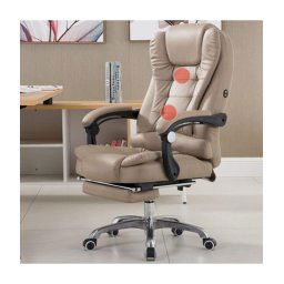 Trade Shop - Sedia Ufficio Girevole Da Gioco Poggiapiedi Scrivania Reclinabile In Pelle Beige -