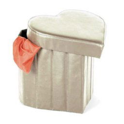 Trade Shop - Pouf Scatola Portaoggetti Puff Poggiapiedi A Forma Di Cuore In Ecopelle Colore - Beige