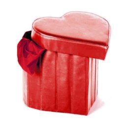 Trade Shop - Pouf Scatola Portaoggetti Puff Poggiapiedi A Forma Di Cuore In Ecopelle Colore - Rosso