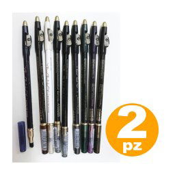 Trade Shop - 2 Matita Matite Eyeliner Waterproof Contorno Occhi Con Temperamatite Spugna -