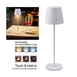 Trade Shop - Lampada Da Tavolo A Led Con Batteria Ricaricabile Touch Dimmerabile 3 Colori Bar - Bianco