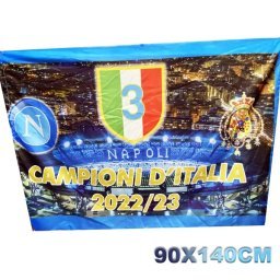 BANDIERA NAPOLI FESTA 3 TERZO SCUDETTO CAMPIONI D'ITALIA CON CALCIATORI  90x140CM