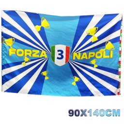 BANDIERA NAPOLI FESTA 3 TERZO SCUDETTO CAMPIONI D'ITALIA CON CALCIATORI  90x140CM