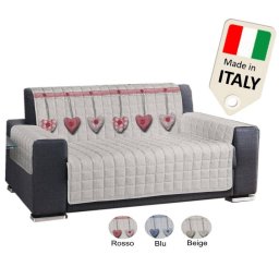 Copridivano 4 posti Antiscivolo trapuntato shabby cuori rossi prodotto italiano