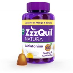 ZzzQuil Natura Melatonina Integratore per Dormire, Gusto Mango e Banana, Con Valeriana, Camomilla, Vitamina B6 e Estratti alle Erbe 60 Gommose