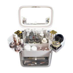 Trade Shop - Organizer Beauty Case Porta Trucco Accessori Gioielli Con Specchio Led Cassetti -