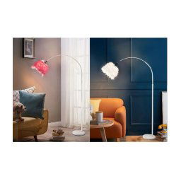Trade Shop - Lampada Da Terra In Metallo Piuma Attacco E27 Max.60w 185x110 Cm Bianco Rosa D26 -
