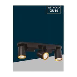Trade Shop - Applique 3 Diffusori Orientabile Soffitto Parete Lampada Gu10 Bianco Nero Th8803 - Nero