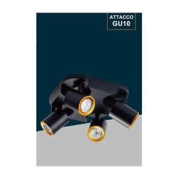Trade Shop - Plafoniera 4 Diffusori Orientabile Soffitto Parete Lampada Gu10 Bianco Nero Th8805 - Nero