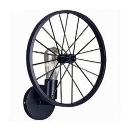 Trade Shop - Applique A Parete Stile Vintage Lampada Forma Di Ruota Bicicletta Nero E27 Aq62 -