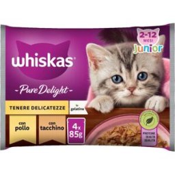 WHISKAS Pure Delight Kitten Busta Multipack 4x85G POLLO E TACCHINO