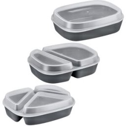 circ Nette Mehrweg Set di campionatura Lunchbox riutilizzabili 1, 2 o 3 scomparti ; grigio; ovale