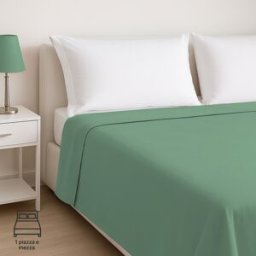 KASANOVA Lenzuolo piano verde in cotone, da 1 piazza e mezza