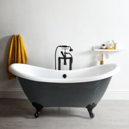 Vasca da Bagno Freestanding Grigio a Doppio Schienale e Piedini Neri 1750 x 730mm - Elton