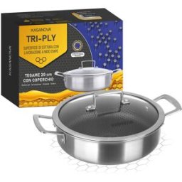 KASANOVA Tegame 20 cm con coperchio a 3 strati Tri - ply