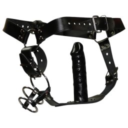 ZADO - tanga in pelle con dildo e 3 anelli fallici