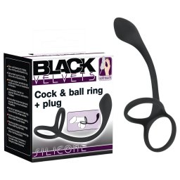 Black Velvets - dildo anale con anello pene e testicoli sottile - nero