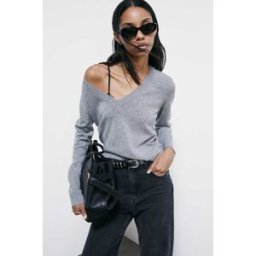 Patrizia Pepe Maglia con scollo a "V" in Cashmere grigio 0