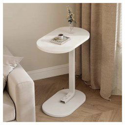 Trade Shop - Tavolino A Forma Di C Per Divano Soggiorno Camera Letto Moderno Portatile Tavolo - Bianco