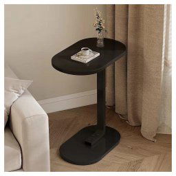 Trade Shop - Tavolino A Forma Di C Per Divano Soggiorno Camera Letto Moderno Portatile Tavolo - Nero