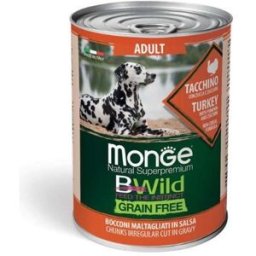Monge Dog BWild Grain Free Adult All Breed con Tacchino Zucca e Zucchine Bocconi in Salsa 400 g