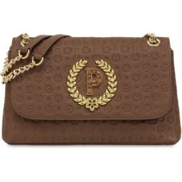Borsa a spalla in vitello Heritage Logo Embossed MARRONE, one_size, Pollini one_size