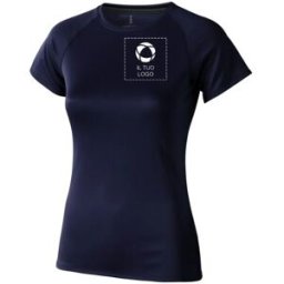 VistaPrint Maglietta elasticizzata a maniche corte da donna Niagara Elevate™ con stampa monocolore a sinistra sul petto