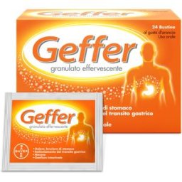 BAYER SpA Geffer - Bayer - 24 bustine di granulato effervescente - Medicinale che aiuta in caso di difficoltà digestive e acidità nello stomaco