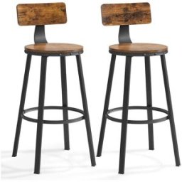 VASAGLE Set di 2 Sgabelli Alti con Schienale, Marrone Vintage