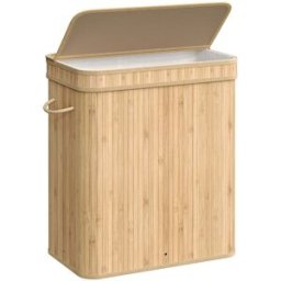 SONGMICS Cesto Portabiancheria con Coperchio, Beige Naturale / 100 L
