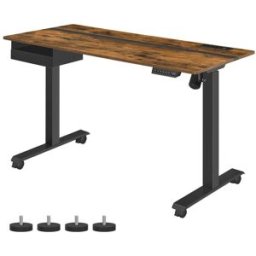 SONGMICS Scrivania Regolabile in Altezza, Vintage Marrone + Nero / 60 x 140 x (72-120) cm