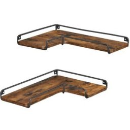 Set di 2 Mensole da Parete Angolari a Forma di L VASAGLE, Marrone Vintage + Nero