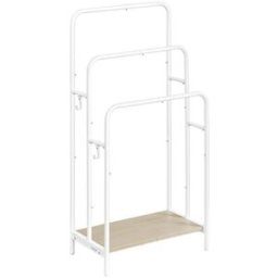 VASAGLE Portasciugamani da Terra con Ganci Ripiano Portaoggetti, Bianco Nuvola + Beige Naturale / 50L cm