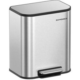 SONGMICS Pattumiera da Cucina con Pedale Coperchio a Chiusura Morbida, Argento Metallizzato