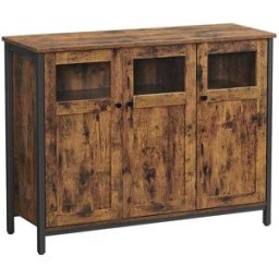 VASAGLE Credenza Multiuso con Ante in Vetro, Marrone Vintage, Nero