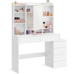 VASAGLE Toeletta con Luci LED a Luminosità Regolabile, Bianco / 40 x 117,5 x 145 cm