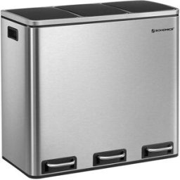 SONGMICS Cestino per Rifiuti a 3 Scomparti, Argento + Nero